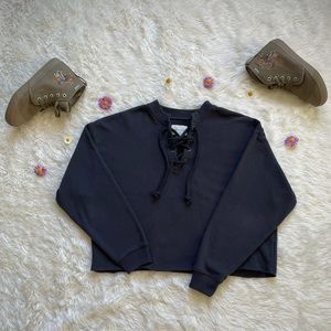 American Eagle Lace Up Grey Sweater